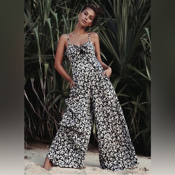 Billabong Twist N Shout Boho Floral Fun Wide Leg Beach Jumper Pockets NWOT Sz L - Picture 1 of 12